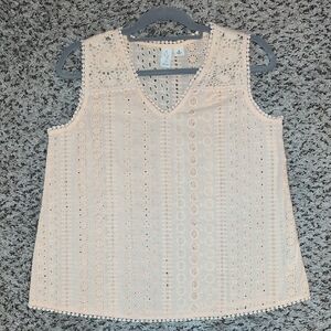Joie Cream Embellished Tank Top with V-Neck